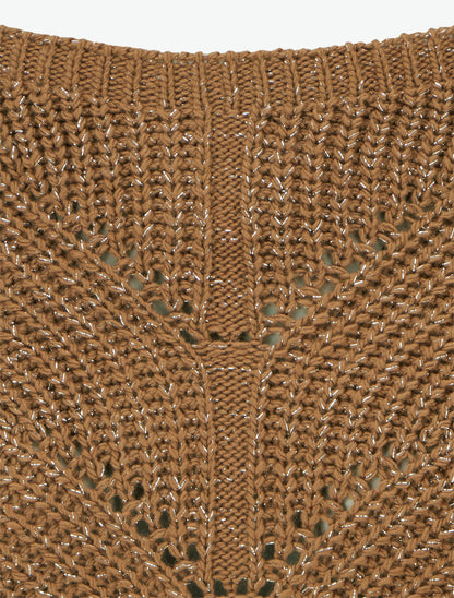 Pull droit en maille irisée à col bateau - Camel - 3