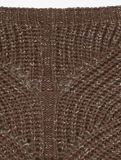 Pull droit en maille irisée à col bateau - Marron - 3