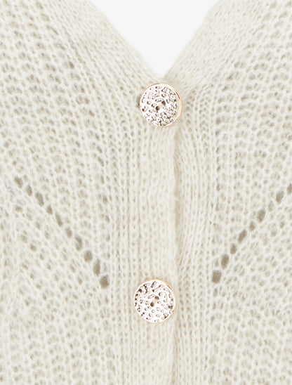 Gilet en maille fantaisie à col V - Écru - 3