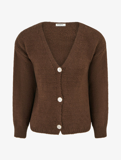 Gilet ample en maille épaisse à col V - Marron - 1