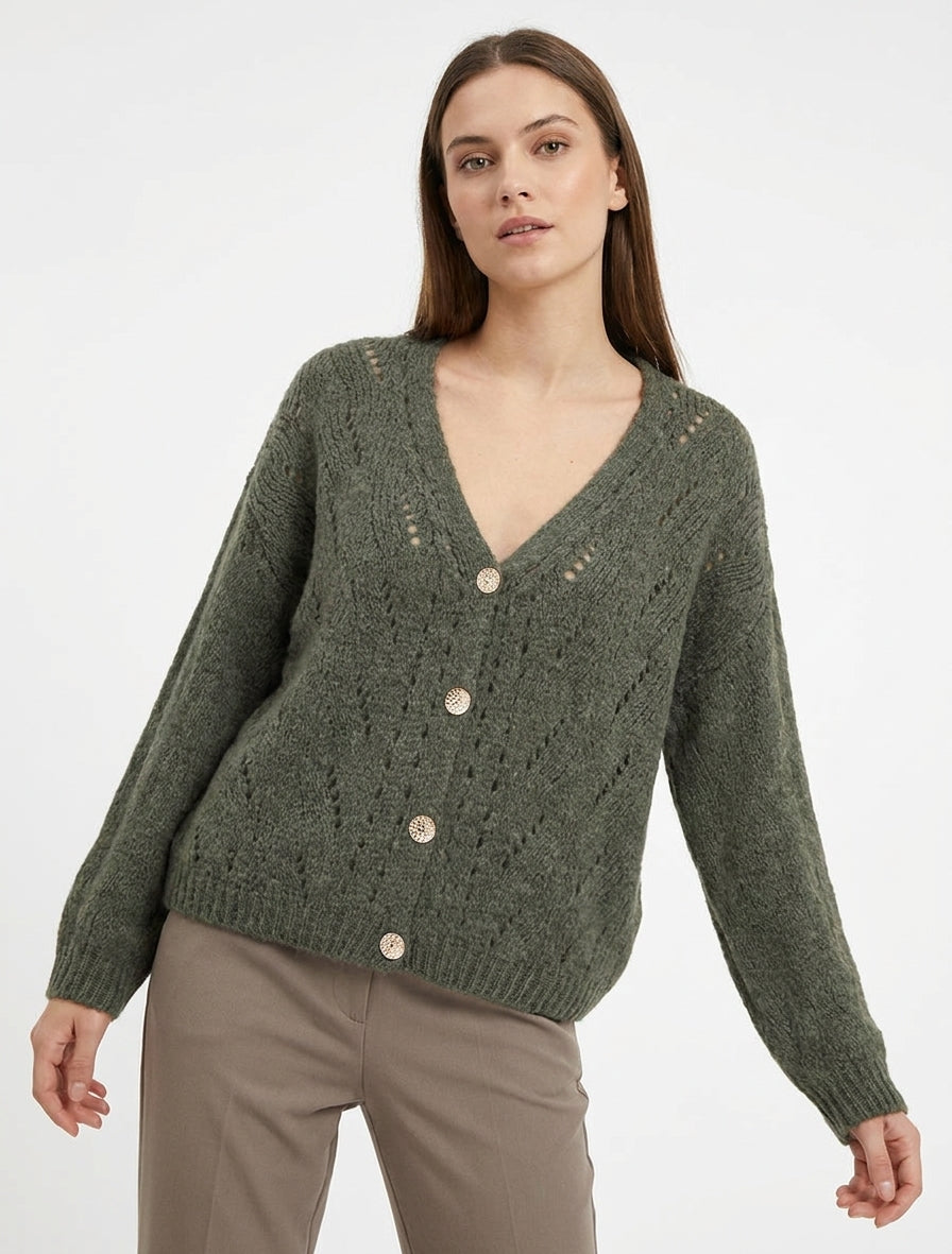 Gilet ample à fermeture boutonnée - Kaki