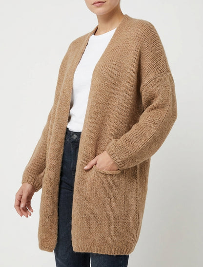 Gilet long ouvert à poches - Camel