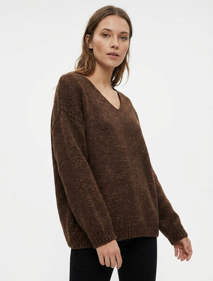 Pull ample dos ajouré - Marron