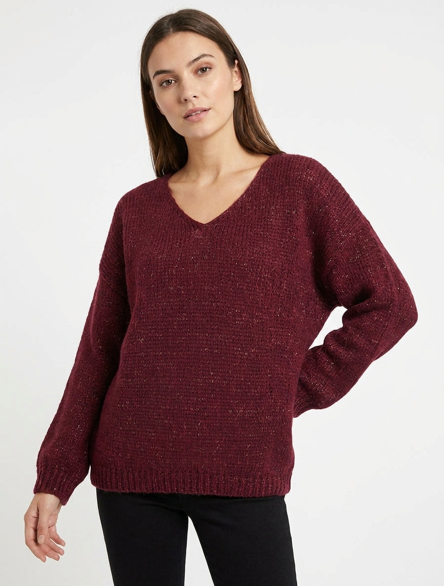 Pull ample à dos ajouré - Lie de vin