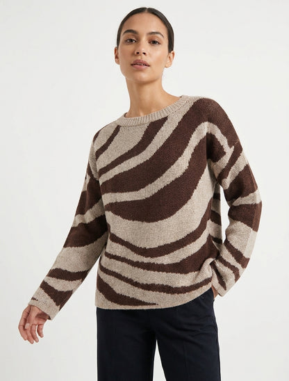 Pull col bateau à motif zèbre - Marron