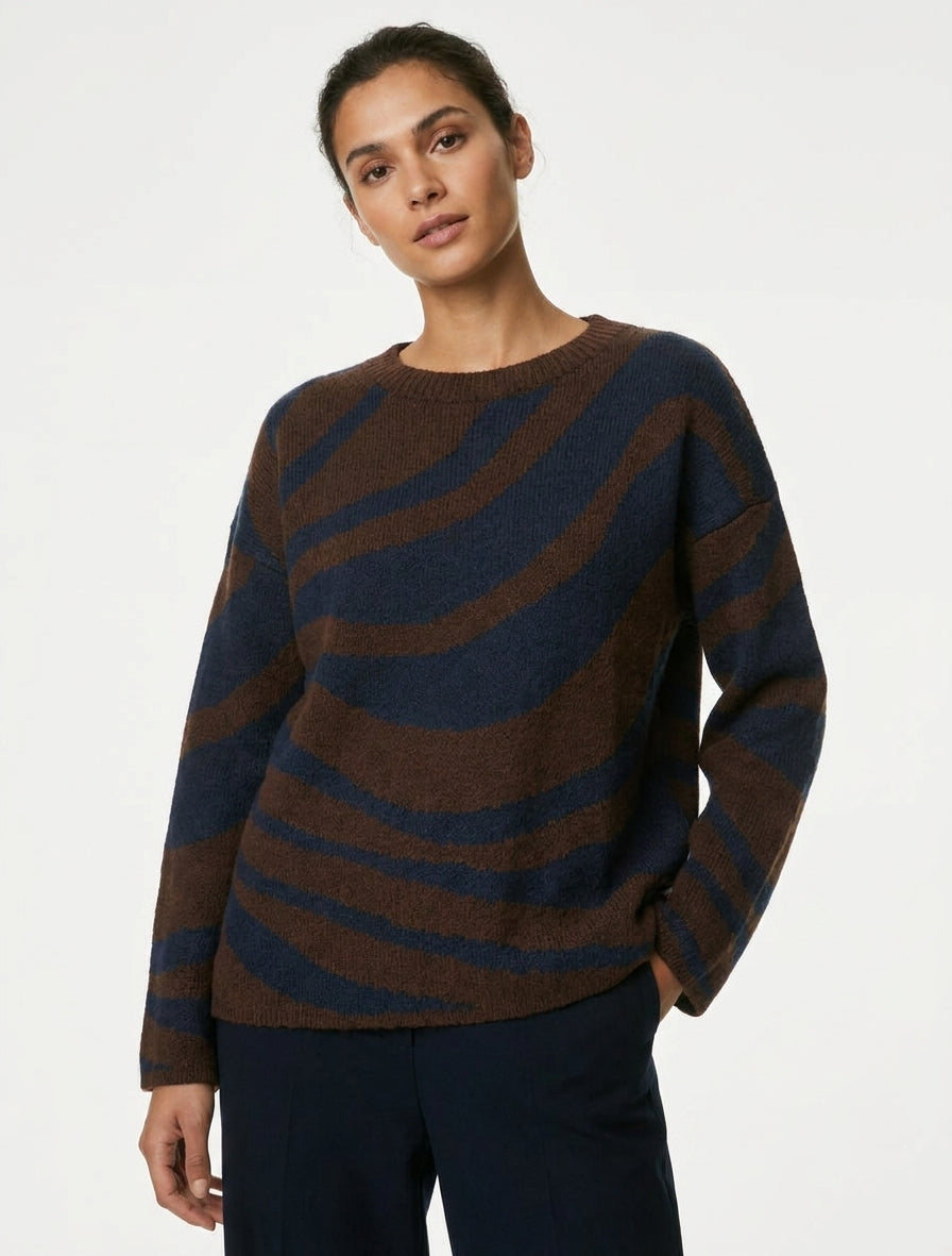 Pull col bateau motif zèbre - Marine