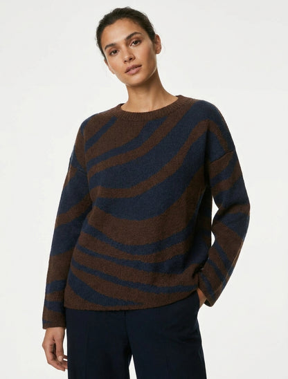 Pull col bateau motif zèbre - Marine
