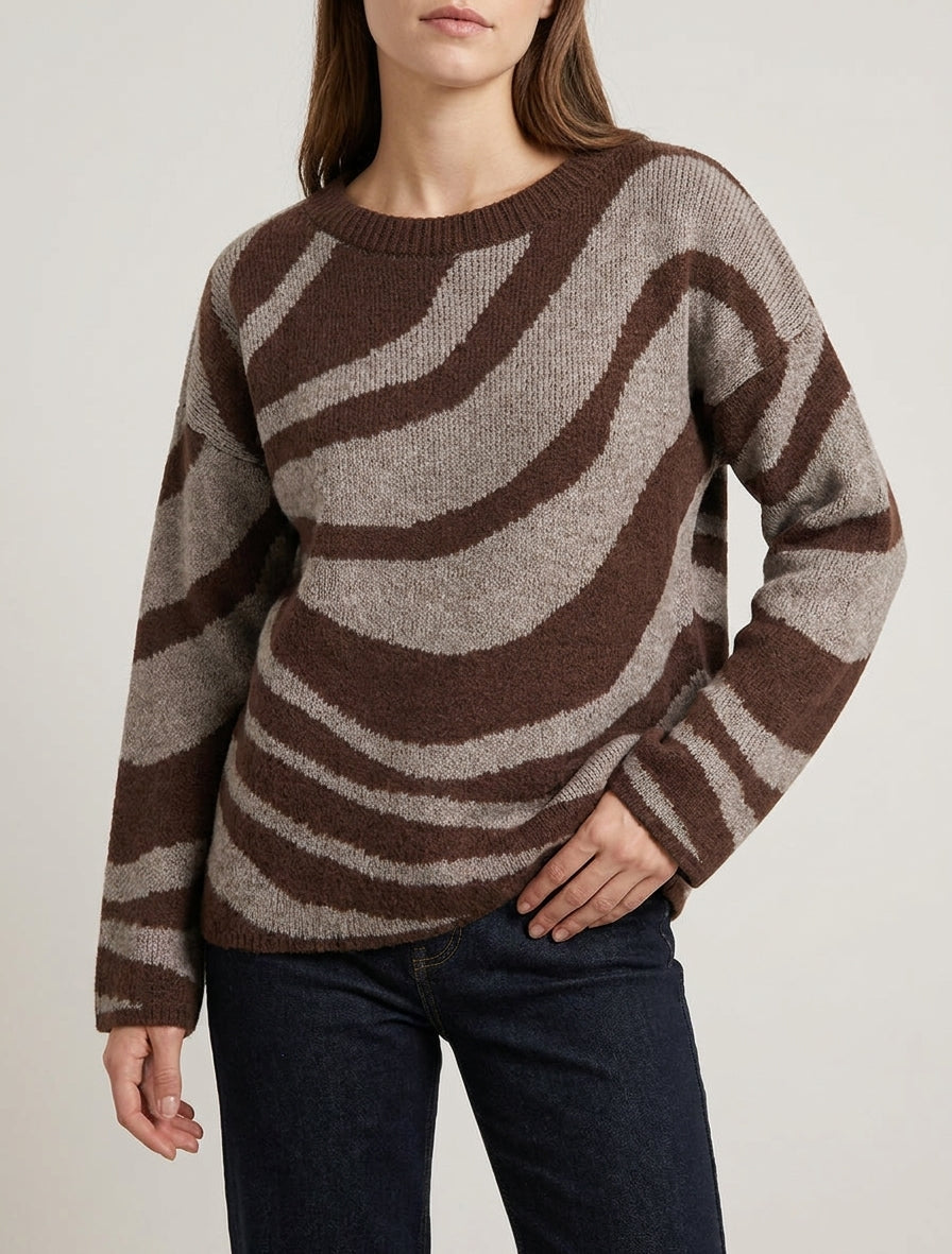 Pull col bateau motif zèbre - Taupe