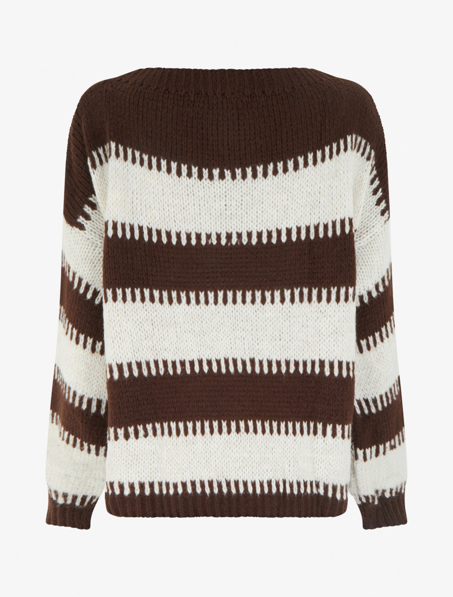 Pull coupe carrée à rayures fantaisies - Marron - 2
