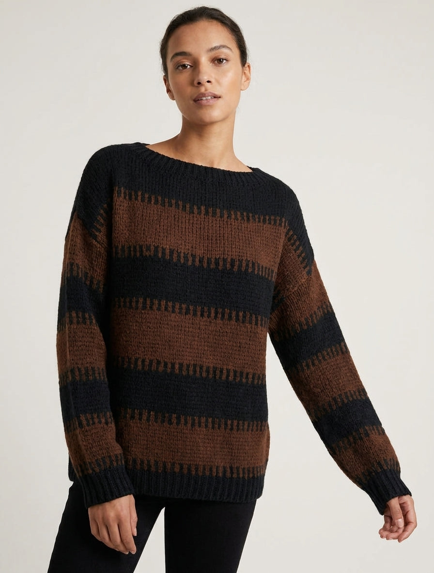 Pull col bateau rayures fantaisies - Noir