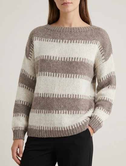 Pull col bateau à rayures - Taupe