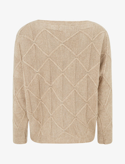 Pull à col bateau en maille effet quadrillé - Beige foncé - 2