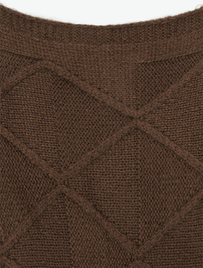 Pull à col bateau en maille effet quadrillé - Marron - 3