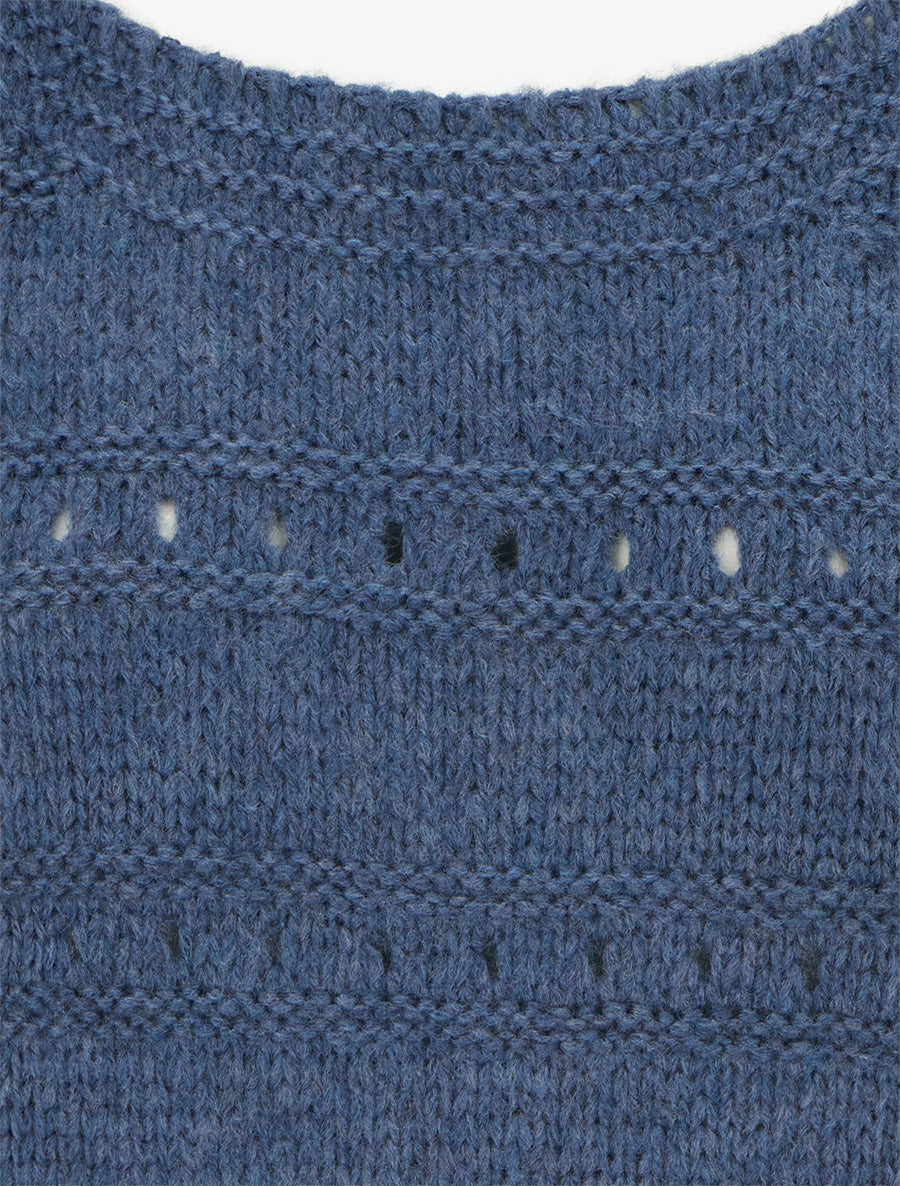 Pull ample à col bateau en maille fantaisie - Bleu - 3