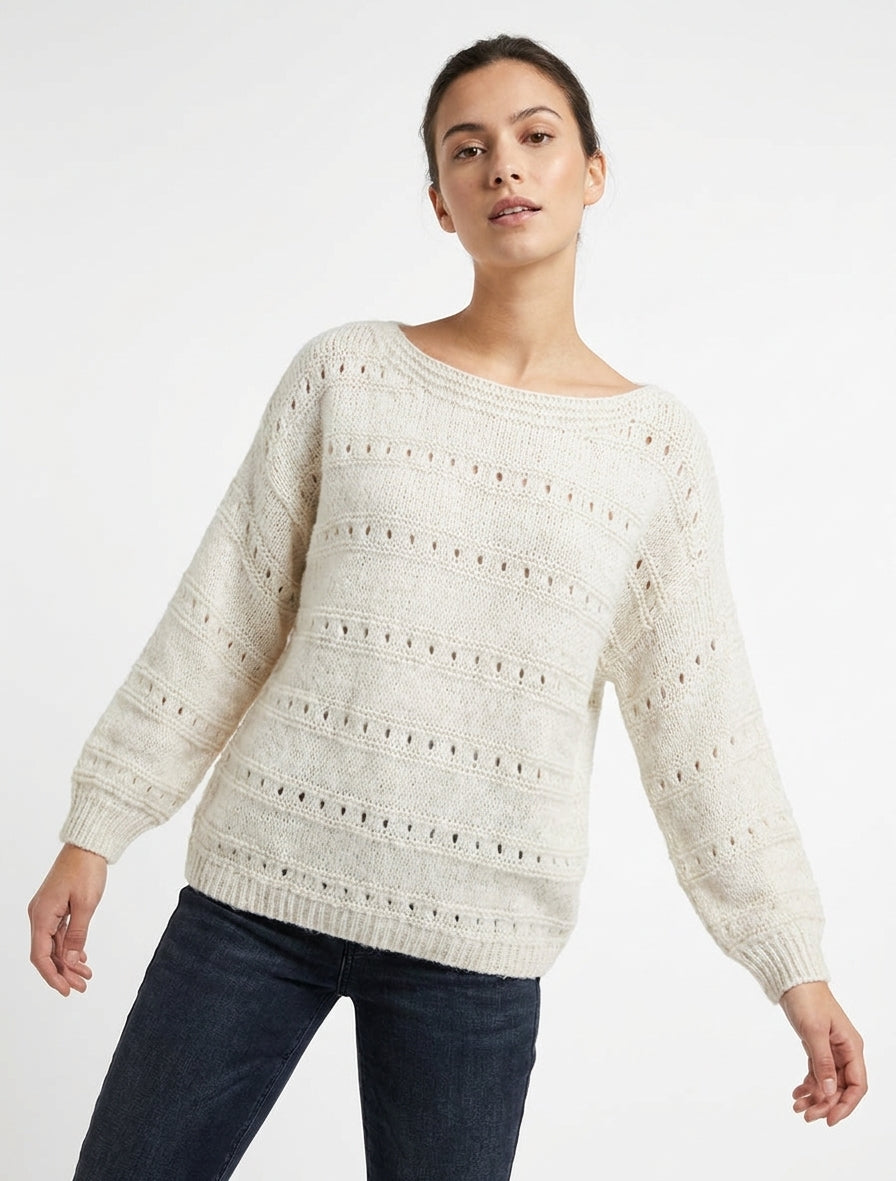Pull ample à bords côtelés - Écru