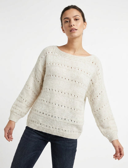Pull ample à bords côtelés - Écru