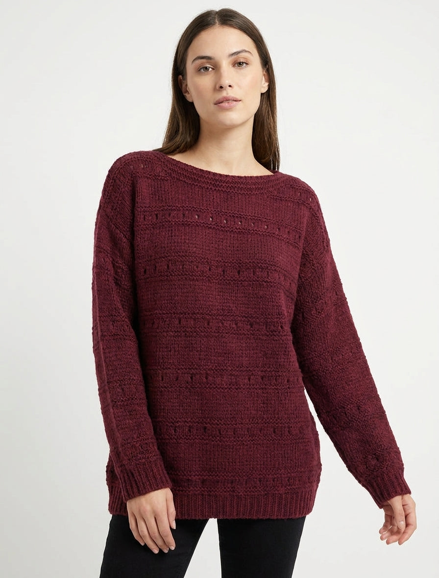 Pull ample à bords côtelés - Lie de vin