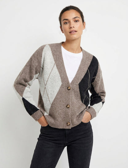 Gilet ample col V jacquard - Taupe