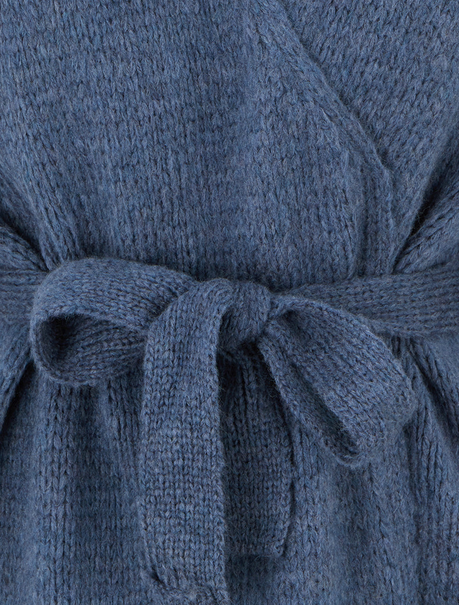Gilet mi-long ceinturé coupe ample - Bleu charrette - 3