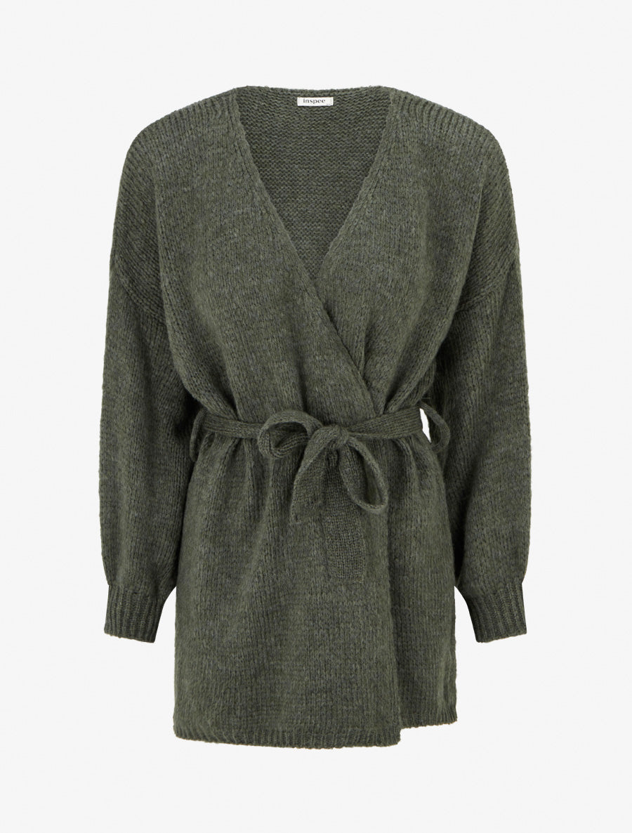 Gilet mi-long ceinturé coupe ample - Kaki - 1