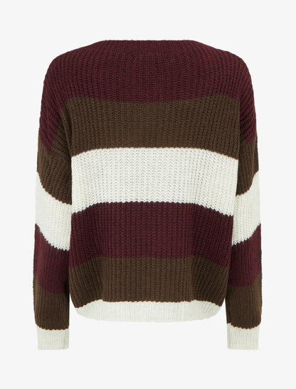 Pull à rayures coupe droite - Bordeaux - 2
