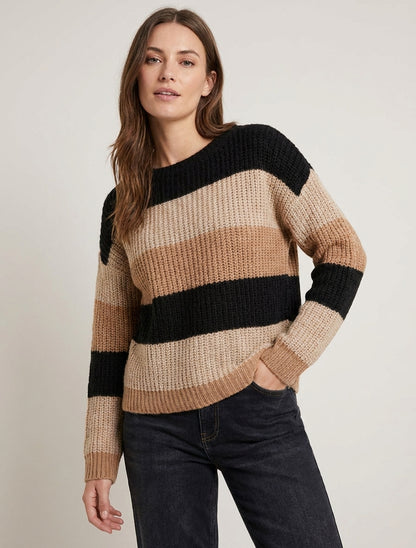 Pull rayures col rond - Noir