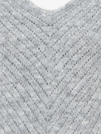 Pull coupe ample en laine mélangée à col V - Gris - 3