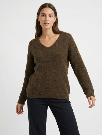 Pull ample à maille ajourée en V - Marron