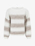 Pull ample en laine mélangée à rayures stylisées - Blanc - 1