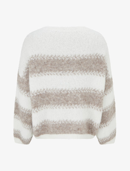 Pull ample en laine mélangée à rayures stylisées - Blanc - 2