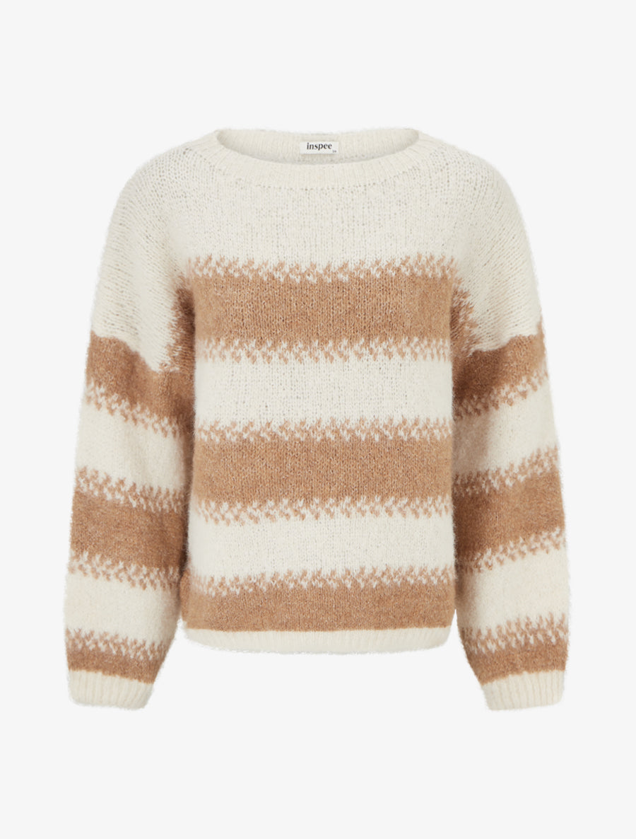 Pull ample en laine mélangée à rayures stylisées - Camel - 1