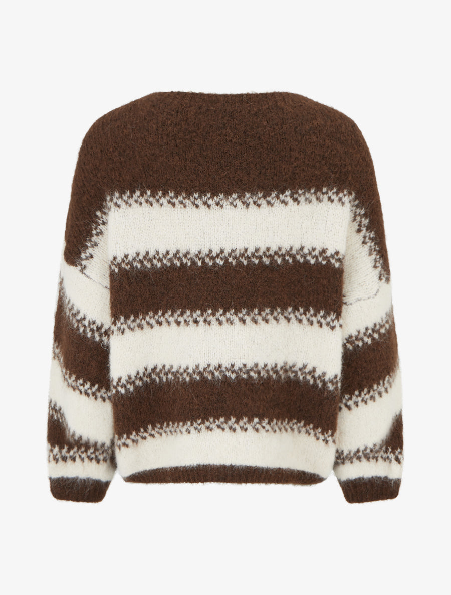 Pull ample en laine mélangée à rayures stylisées - Marron - 2
