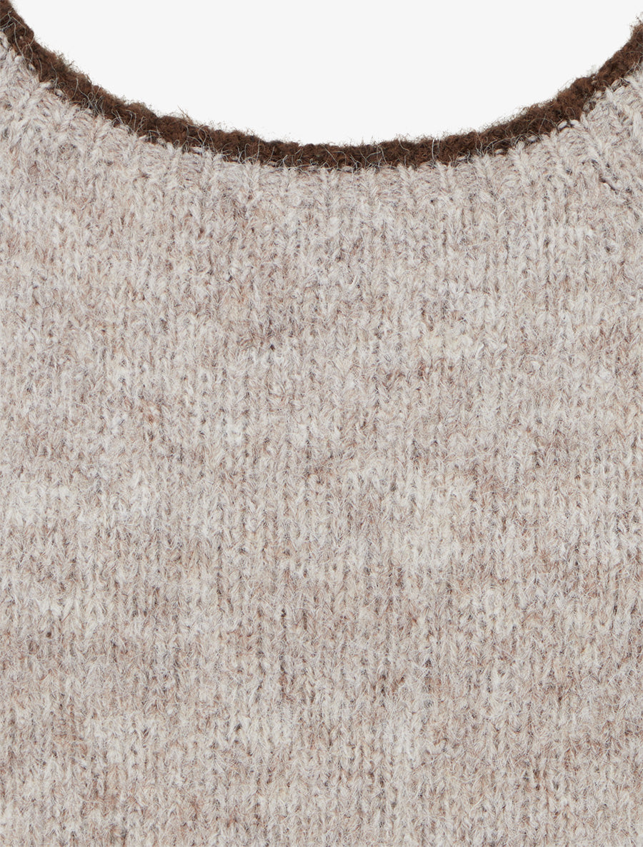 Pull en laine mélangée à liseré contrastant - Taupe - 3