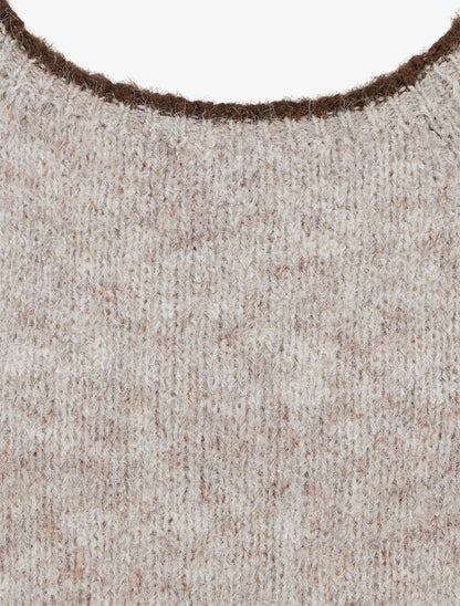 Pull en laine mélangée à liseré contrastant - Taupe - 3