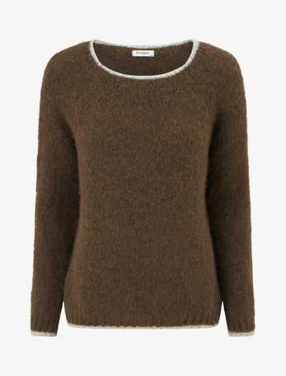 Pull en laine mélangée à liseré contrastant - Marron - 1