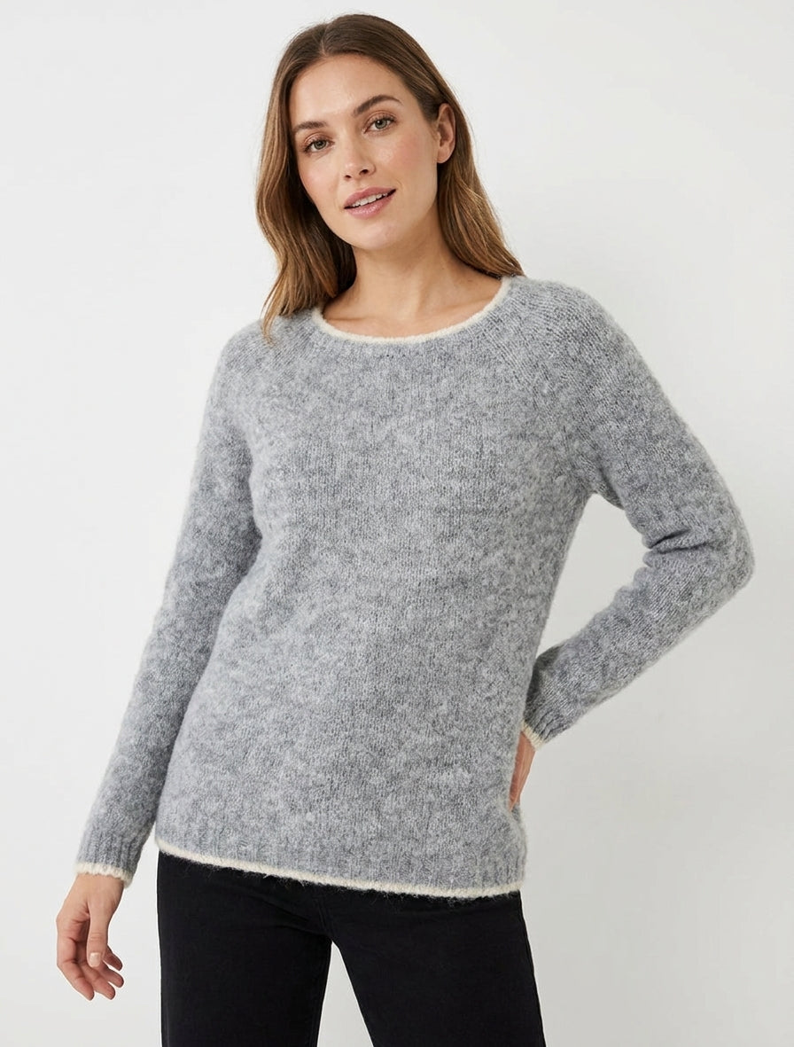 Pull ample en laine à bords contrastants - Gris