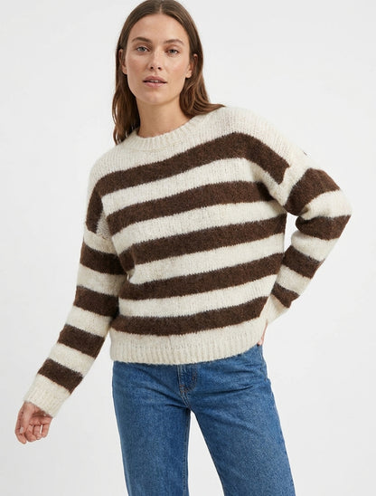 Pull ample col rond en laine - Marron