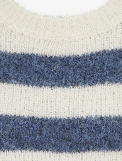 Pull ample à rayures en laine mélangée - Bleu - 3
