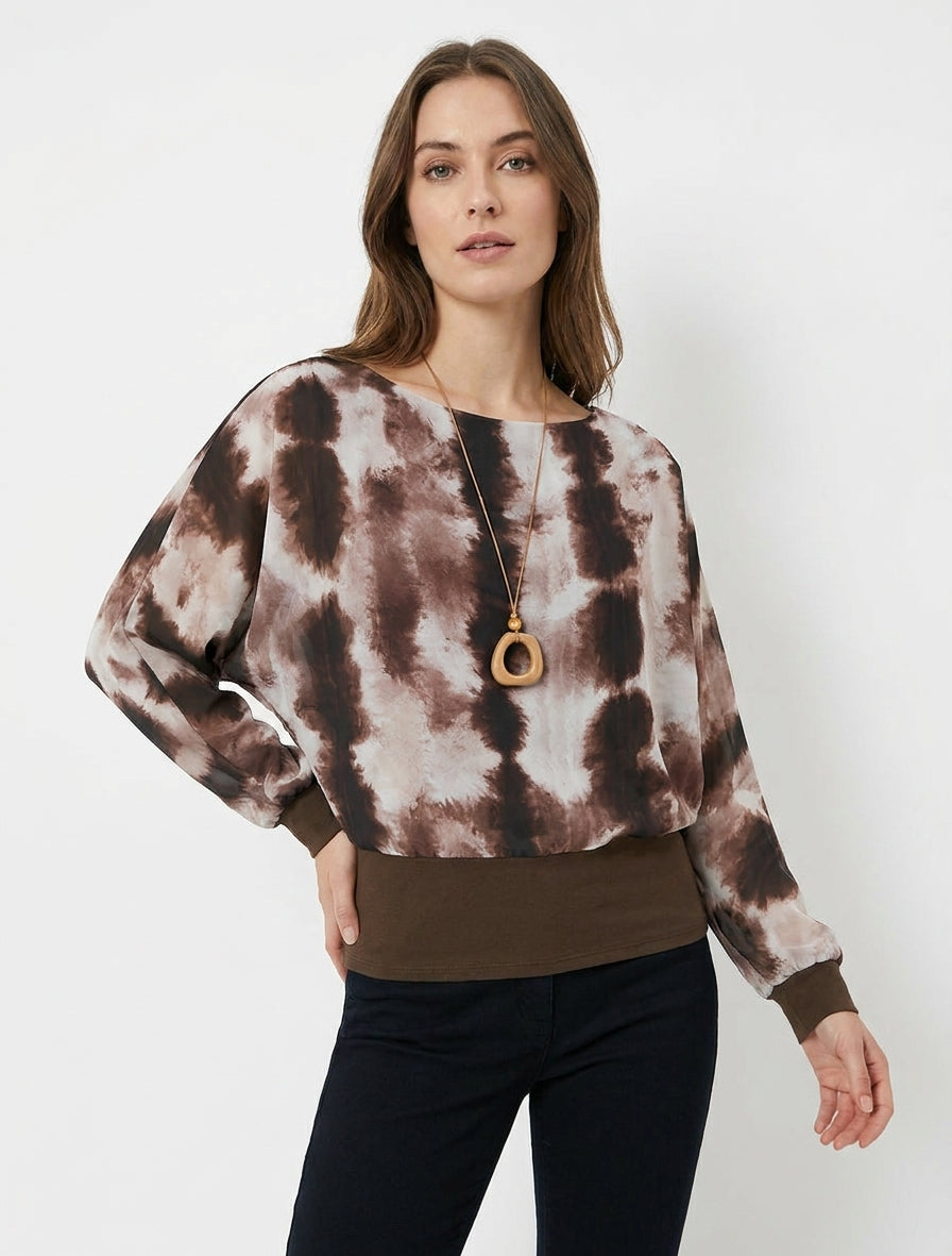 Top voile coupe boule manches chauve-souris - Marron