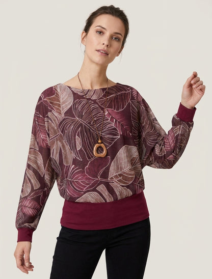 Top irisé coupe boule imprimé tropical - Lie de vin