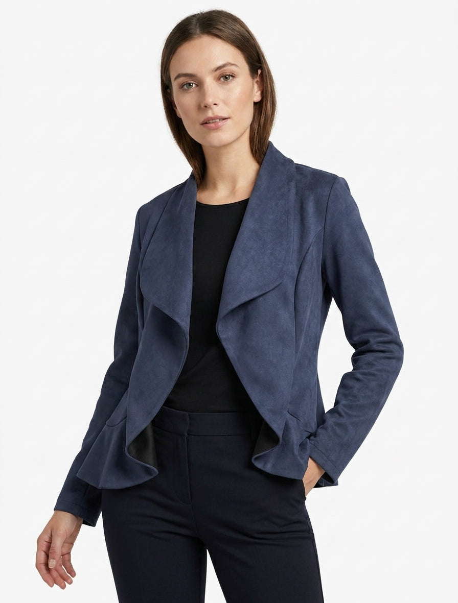 Veste suédine col châle - Marine