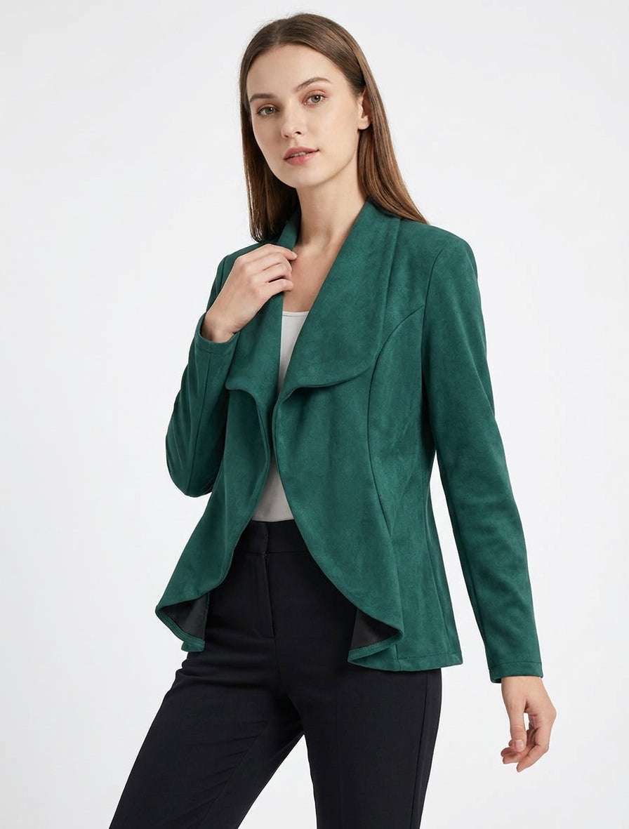 Veste en suédine col châle - Vert foncé