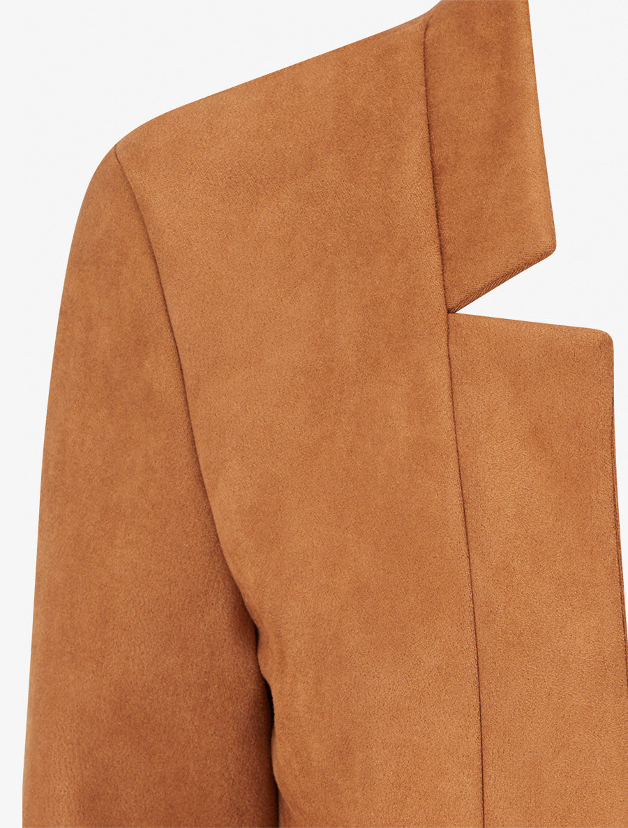 Veste droite en suédine à col cranté - Camel - 3