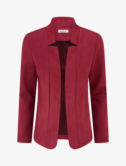 Veste droite en suédine à col cranté - Lie de vin - 1