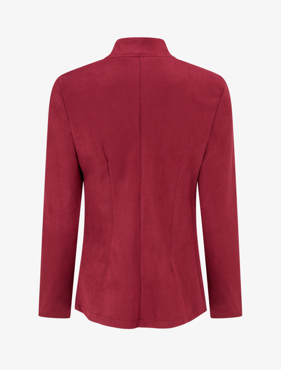 Veste droite en suédine à col cranté - Lie de vin - 2
