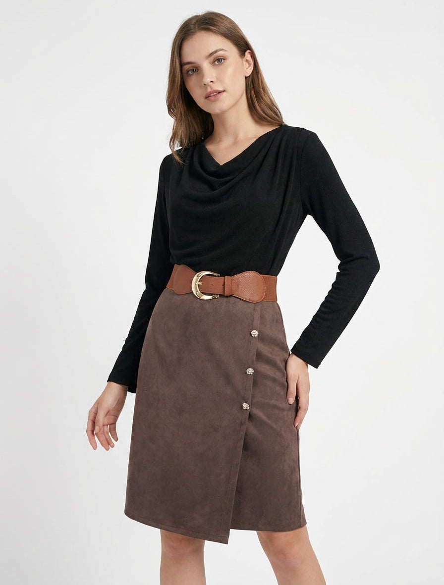 Robe bimatière col bénitier - Noir