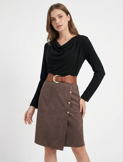 Robe bimatière col bénitier - Noir