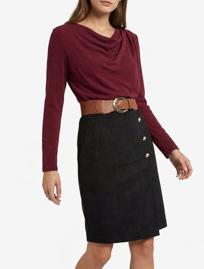Robe bimatière col bénitier - Lie de vin