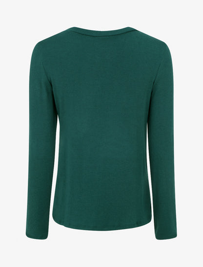 Pull droit à col rond avec ouverture goutte et bijou - Vert foncé - 2