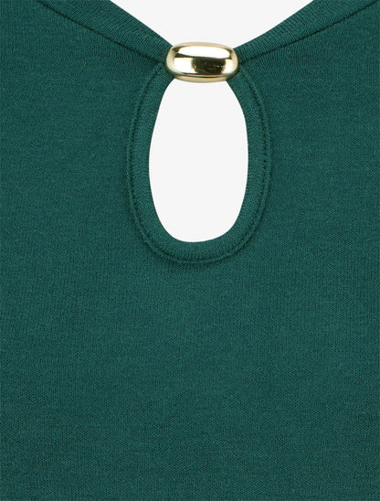 Pull droit à col rond avec ouverture goutte et bijou - Vert foncé - 3